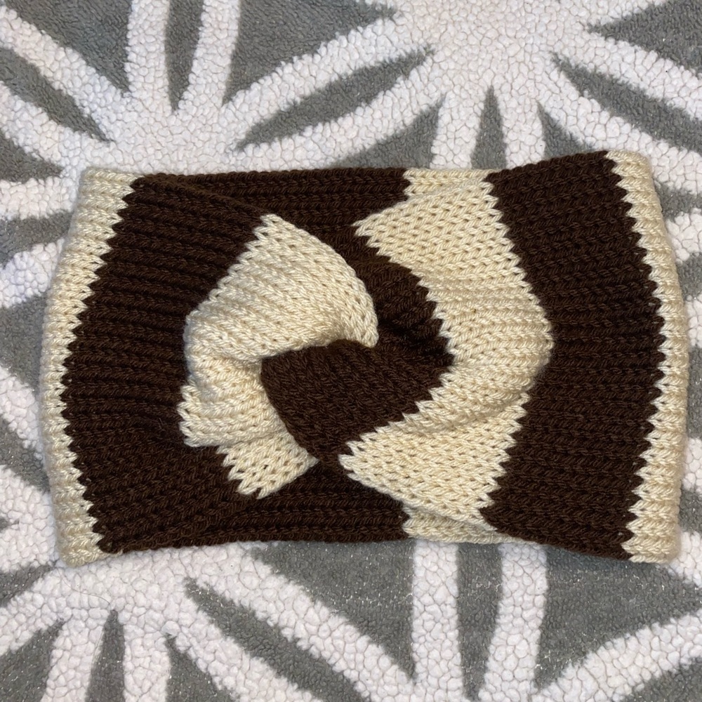 Handmade Messy bun Ear warmer Cream/Chocolate Brown.